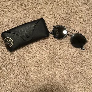 Ray Ban Round Double Bridge Polarized Sunglasses- Black/Blue